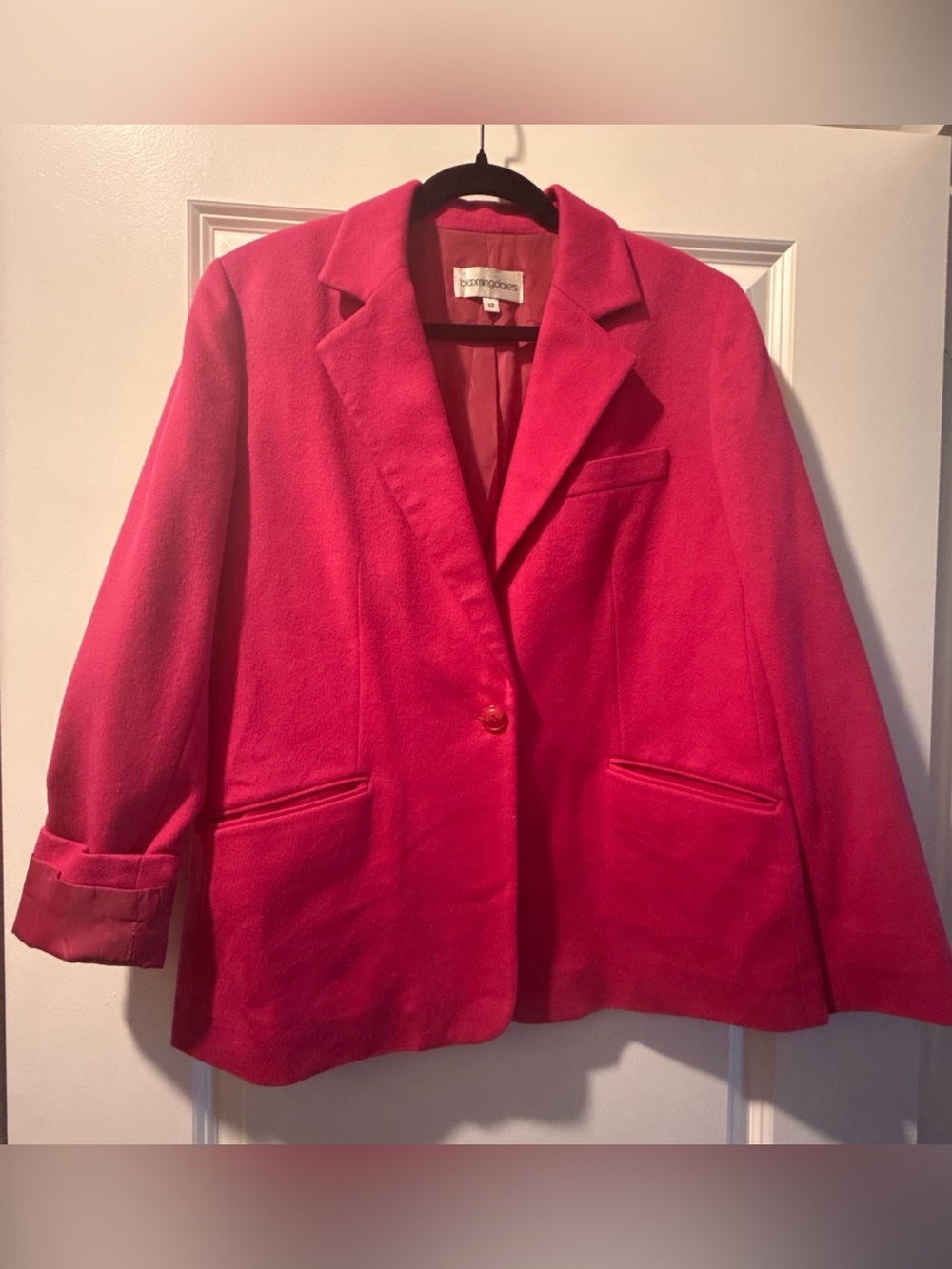 Bloomingdale's Hot Pink Single-Button Blazer Cashmere 12